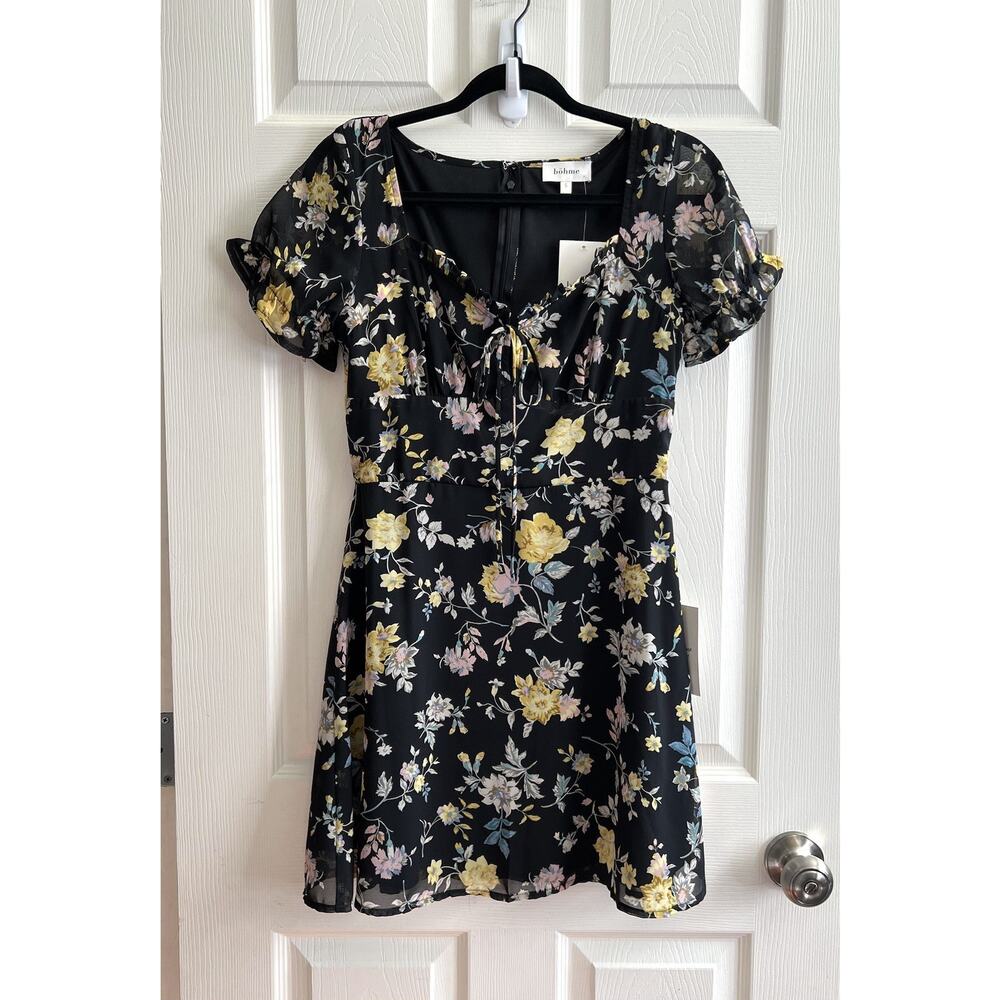 BOHME Women's Yellow Rose Floral Coquette Milk Maid Boho Mini Dress Sz S NWT